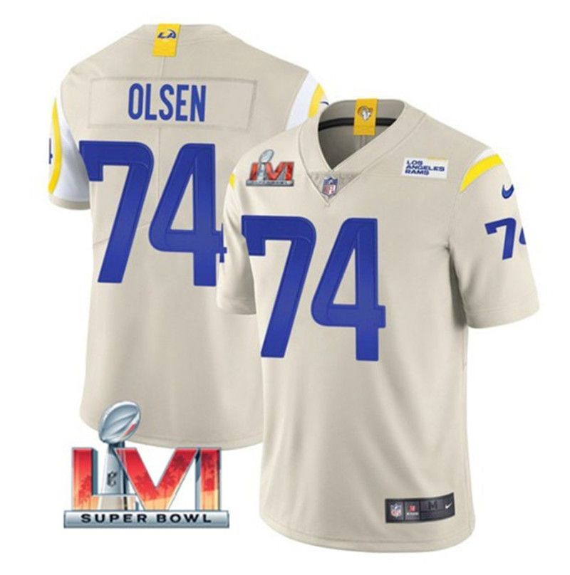 Nike Rams 74 Merlin Olsen Bone 2022 Super Bowl LVI Vapor Limited Jersey