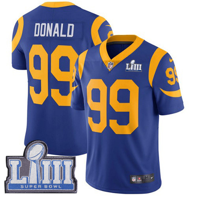  Rams 99 Aaron Donald Royal Youth 2019 Super Bowl LIII Vapor Untouchable Limited Jersey
