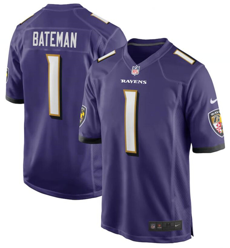 Nike Ravens 1 Rashod Bateman Purple 2021 NFL Draft Vapor Untouchable Limited Jersey