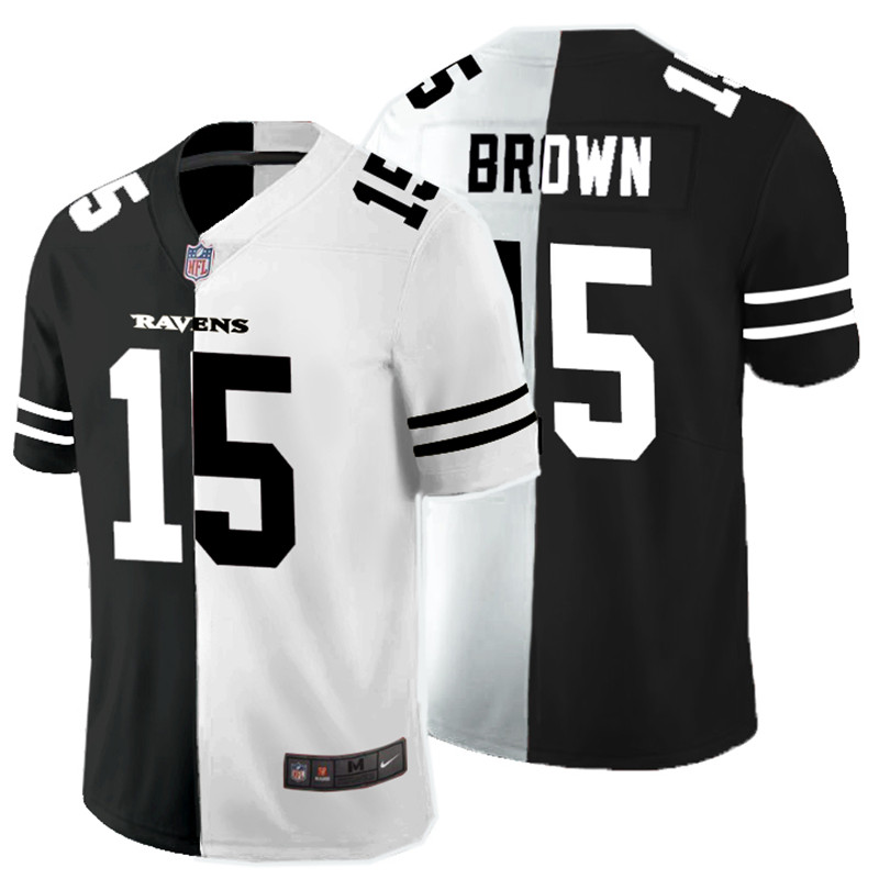 Nike Ravens 15 Marquise Brown Black And White Split Vapor Untouchable Limited Jersey