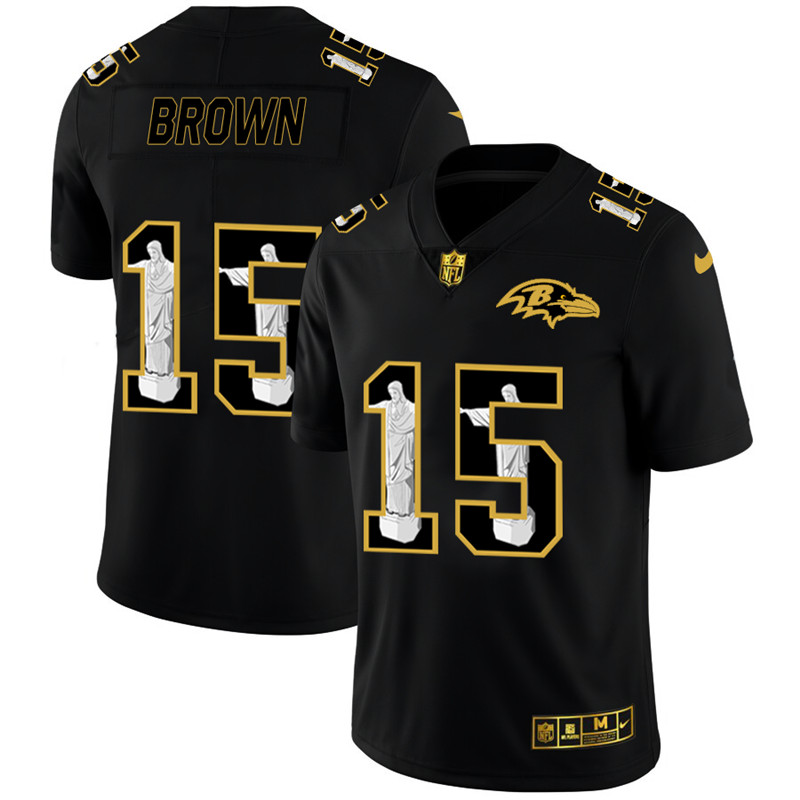 Nike Ravens 15 Marquise Brown Black Jesus Faith Edition Limited Jersey