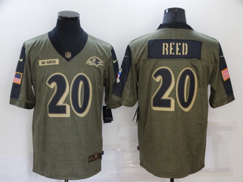 Nike Ravens 20 Ed Reed Olive 2021 Salute To Service Limited Jersey