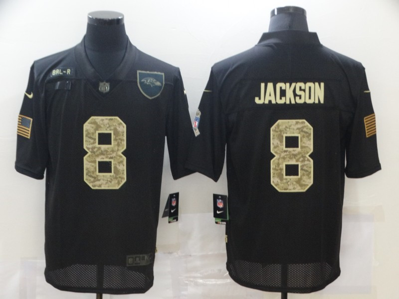 Nike Ravens 8 Lamar Jackson Black Camo 2020 Salute To Service Limited Jersey