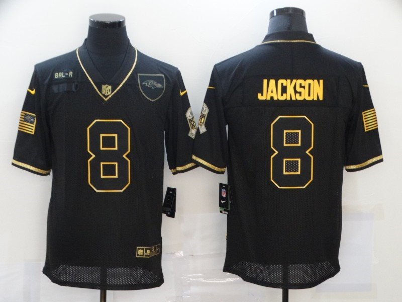 Nike Ravens 8 Lamar Jackson Black Gold 2020 Salute To Service Limited Jersey