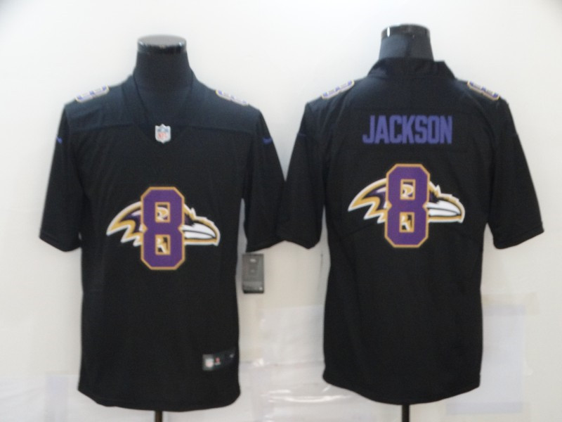 Nike Ravens 8 Lamar Jackson Black Shadow Logo Limited Jersey
