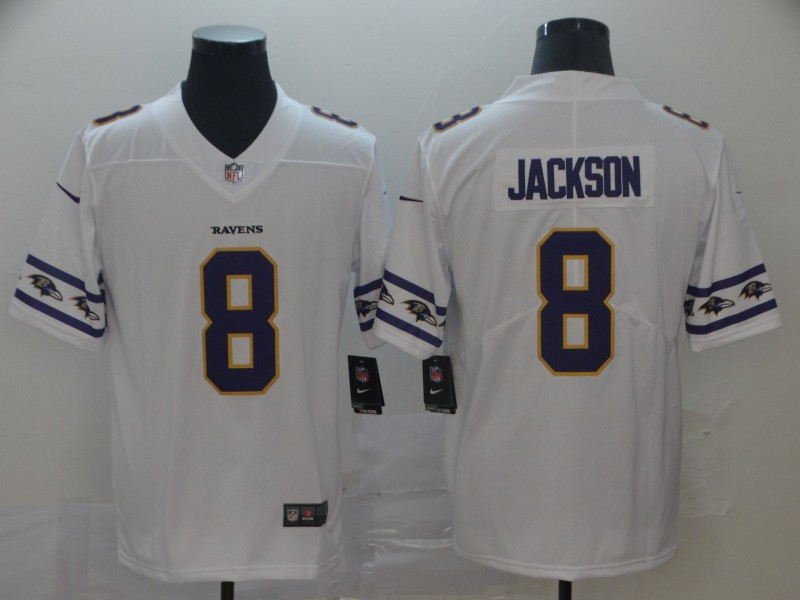 Nike Ravens 8 Lamar Jackson White Team Logos Fashion Vapor Limited Jersey
