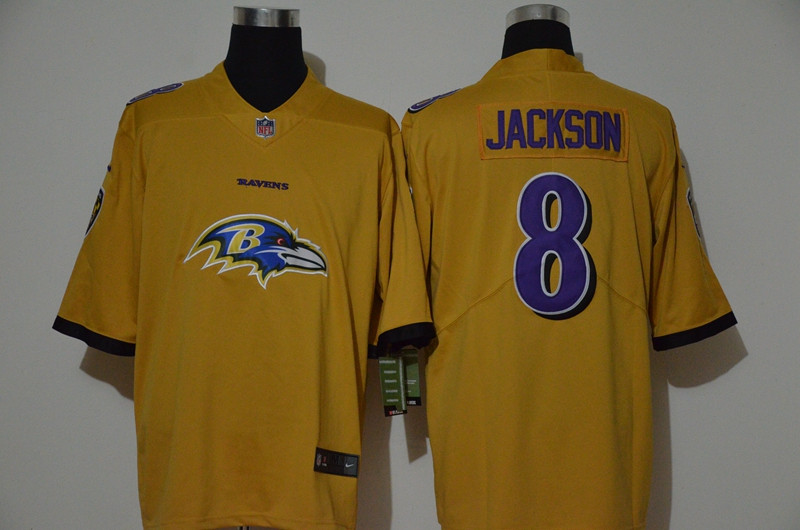 Nike Ravens 8 Lamar Jackson Yellow Team Big Logo Vapor Untouchable ...