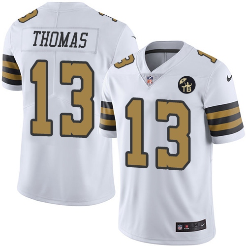  Saints 13 Michael Thomas White Youth With Tom Benson Patch Color Rush Limited Jersey