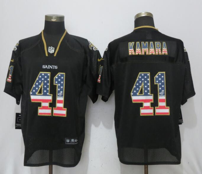  Saints 41 Alvin Kamara Black USA Flag Fashion Elite Jersey