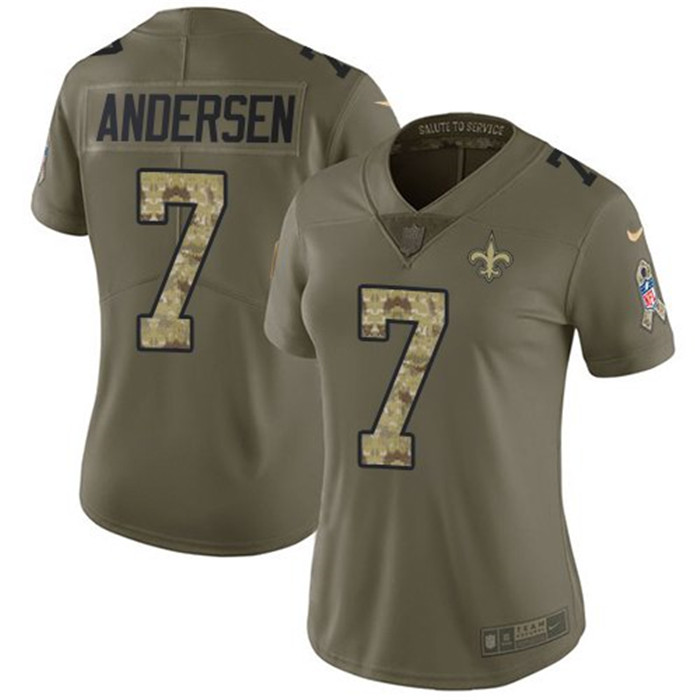  Saints 7 Morten Andersen Olive Camo Women Salute To Sevice Limited Jersey