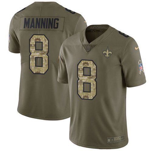  Saints 8 Archie Manning Olive Camo Salute To Service Limited Jersey