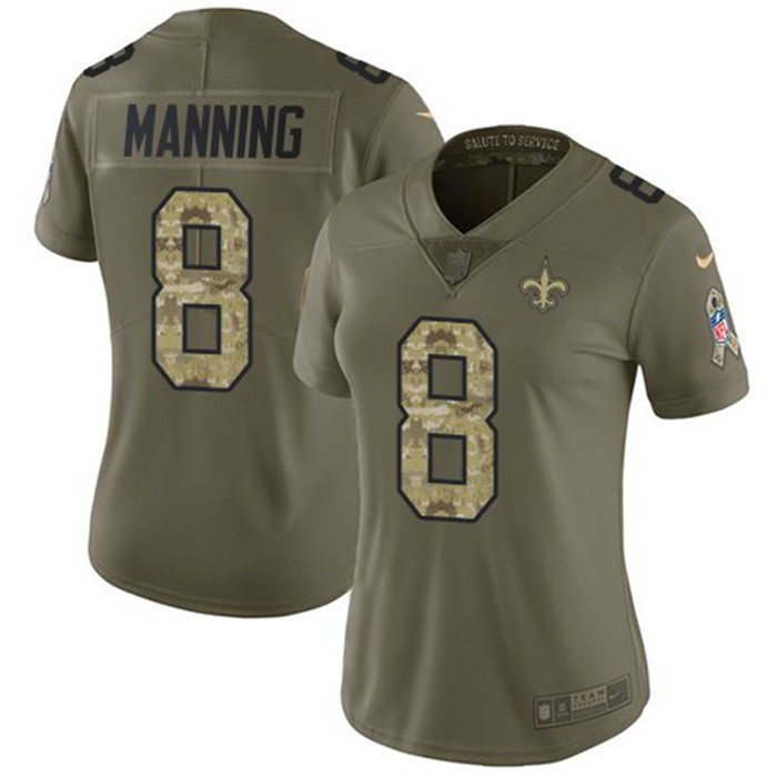  Saints 8 Archie Manning Olive Camo Women Salute To Service Limited Jersey