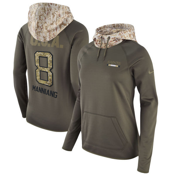  Saints 8 Archie Manning Olive Women Salute To Service Pullover Hoodie