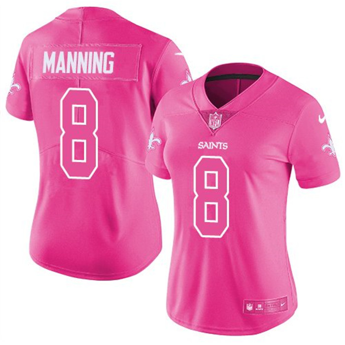  Saints 8 Archie Manning Pink Fashion Women Rush Limited Jersey
