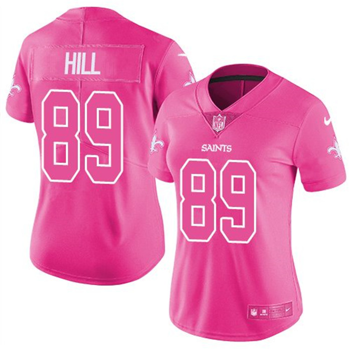  Saints 89 Josh Hill Pink Fashion Women Rush Limited Jersey