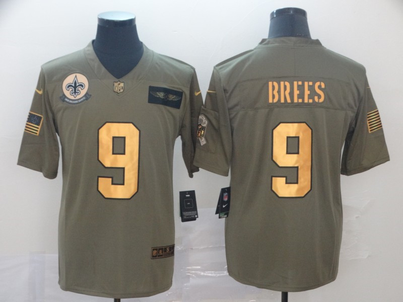 Nike Saints 9 Drew Brees 2019 Olive Gold Salute To Service Limited Jersey