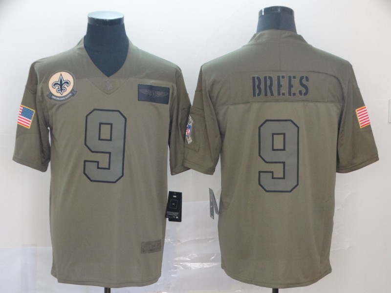 Nike Saints 9 Drew Brees 2019 Olive Salute To Service Limited Jersey