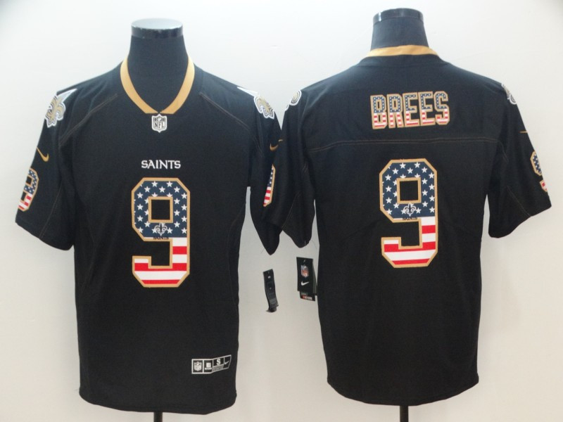  Saints 9 Drew Brees Black USA Flag Fashion Limited Jersey