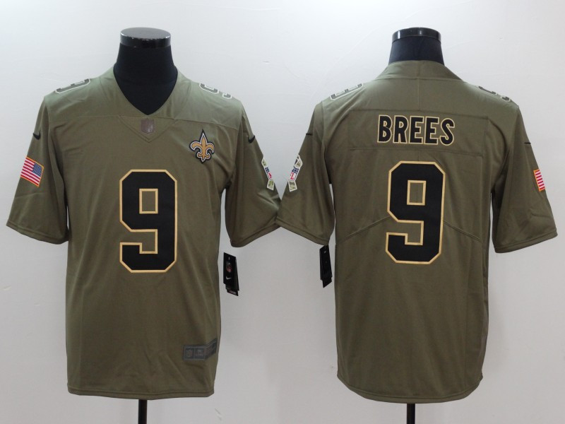  Saints 9 Drew Brees Olive Salute To Service Limited Jersey