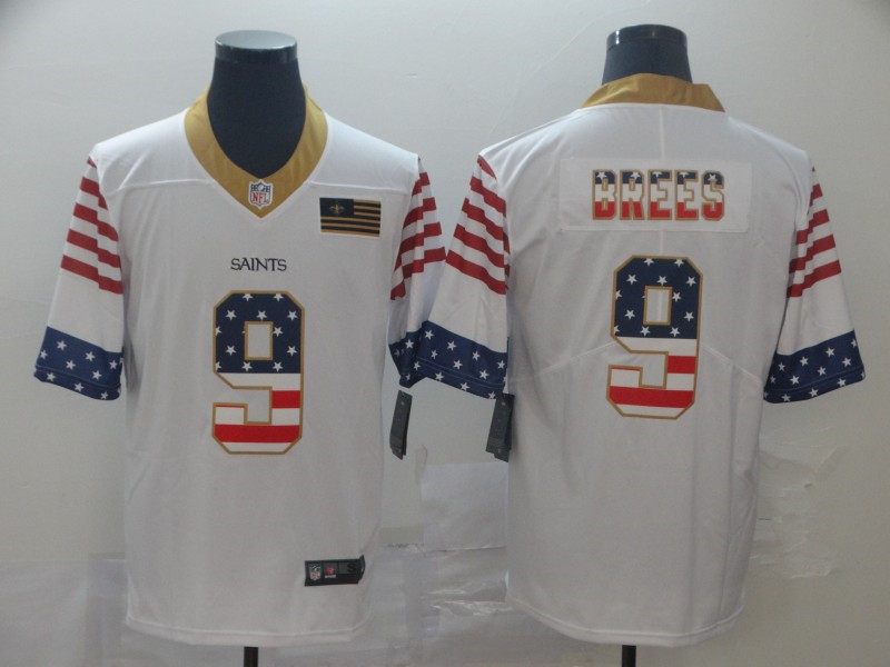 Nike Saints 9 Drew Brees White USA Flag Fashion Limited Jersey