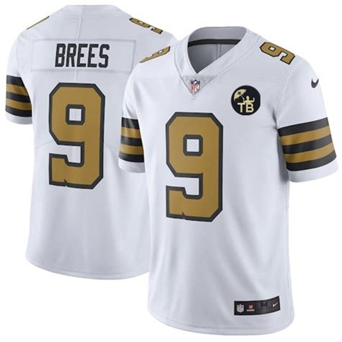  Saints 9 Drew Brees White w Tom Benson Patch Color Rush Limited Jersey