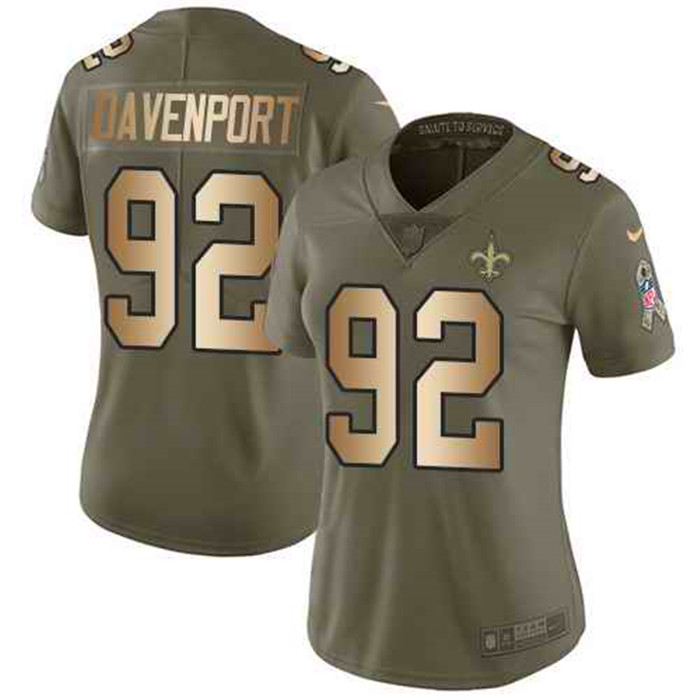  Saints 92 Marcus Davenport Olive Gold Women Salute To Service Limited Jersey