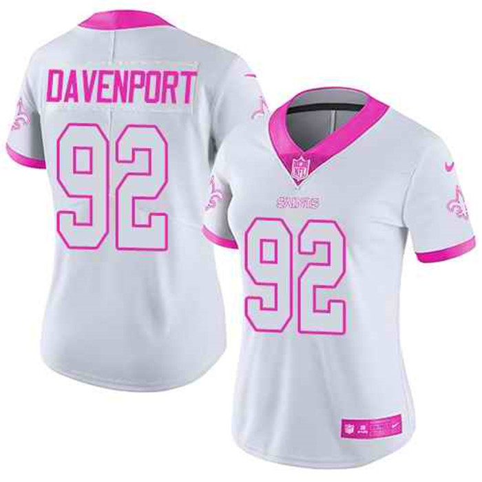  Saints 92 Marcus Davenport White Pink Fashion Women Rush Limited Jersey