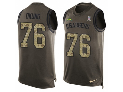  San Diego Chargers 76 Russell Okung Limited Green Salute to Service Tank Top NFL Jersey