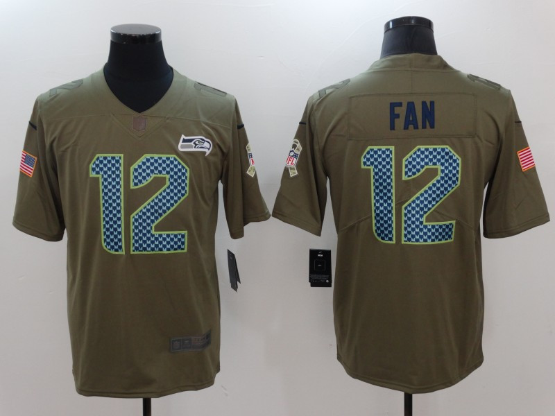  Seahawks 12 Fan Olive Salute To Service Limited Jersey