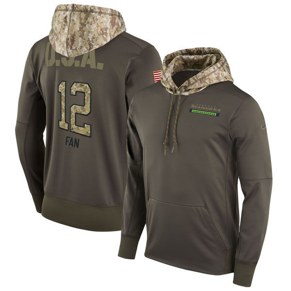 Seahawks 12 Fan Olive Salute To Service Pullover Hoodie