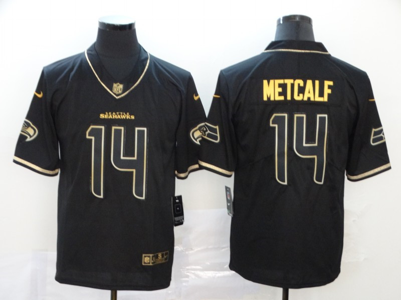 Nike Seahawks 14 D.K. Metcalf Black Gold Throwback Vapor Untouchable Limited Jersey