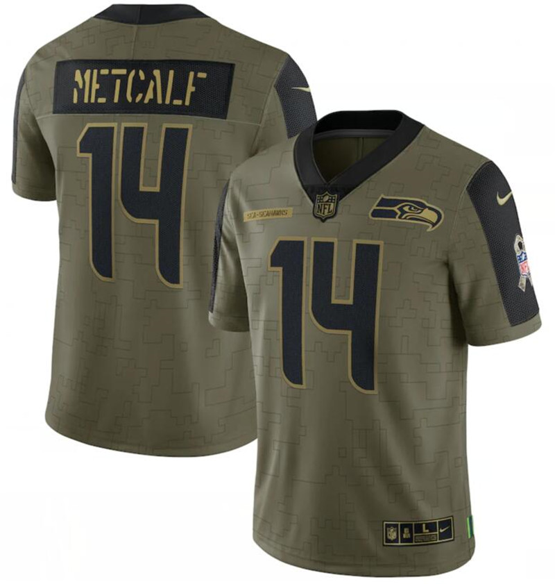Nike Seahawks 14 DK Metcalf Olive 2021 Salute To Service Limited Jersey