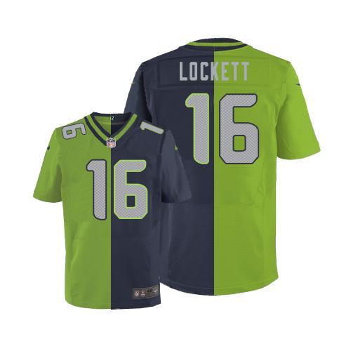  Seahawks 16 Tyler Lockett Steel Blue Green Men Stitched NFL Elite Split Jersey