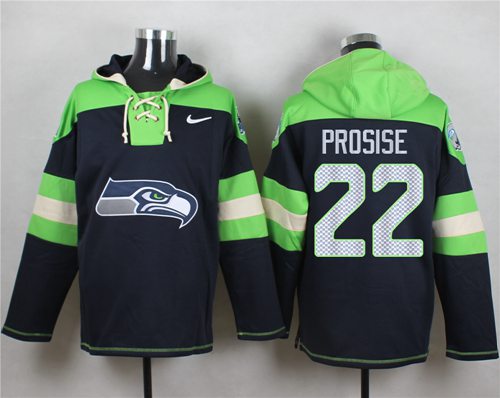  Seahawks 22 C J Prosise Navy Blue Player Pullover NFL Hoodie