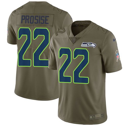 Seahawks 22 C.J. Prosise Olive Salute To Service Limited Jersey