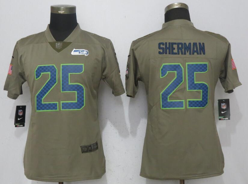  Seahawks 25 Richard Sherman Olive Women Salute To Service Limited Jersey