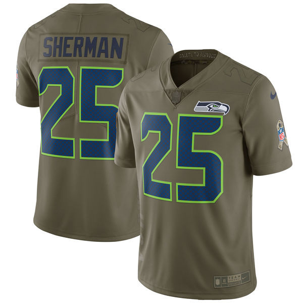  Seahawks 25 Richard Sherman Youth Olive Salute To Service Limited Jersey