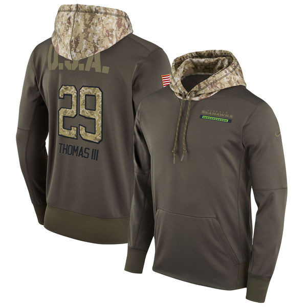  Seahawks 29 Earl Thomas Olive Salute To Service Pullover Hoodie