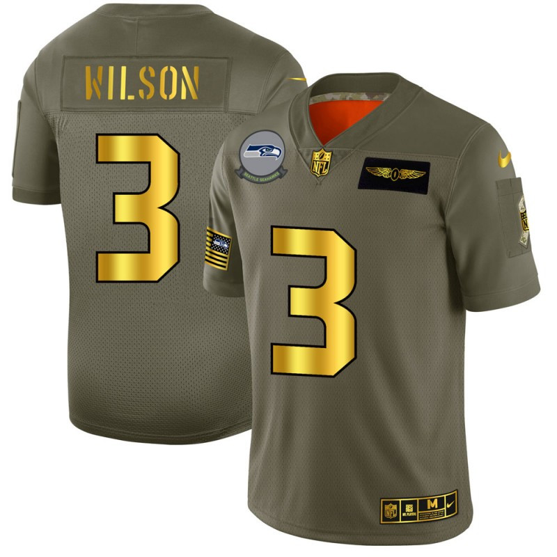 Nike Seahawks 3 Russell Wilson 2019 Olive Gold Salute To Service Limited Jersey