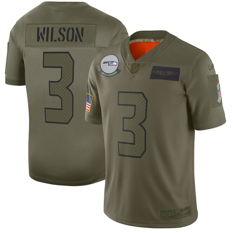 Nike Seahawks 3 Russell Wilson 2019 Olive Salute To Service Limited Jersey