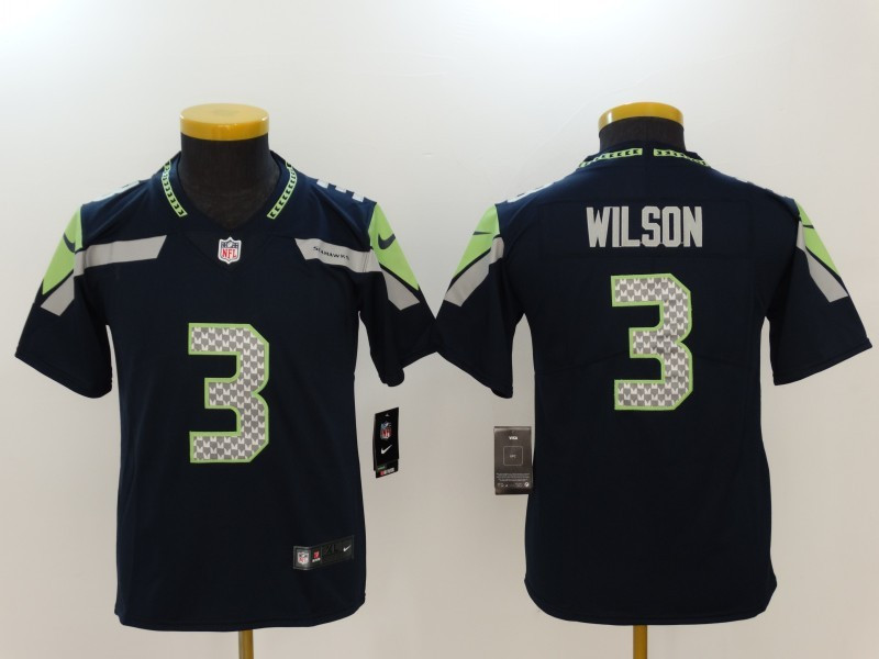 Seahawks 3 Russell Wilson Navy Vapor Untouchable Youth Limited Jersey