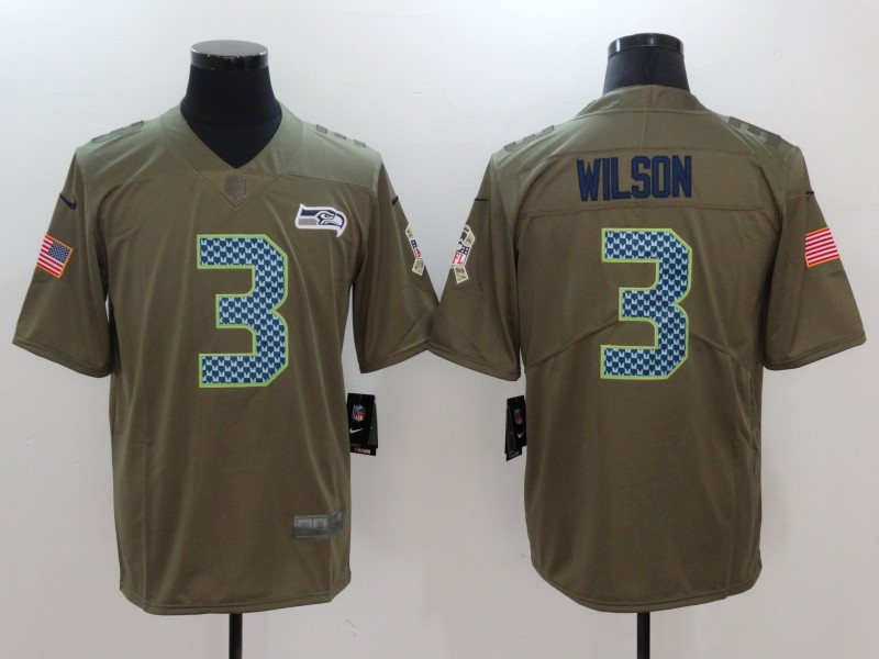  Seahawks 3 Russell Wilson Olive Salute To Service Limited Jersey