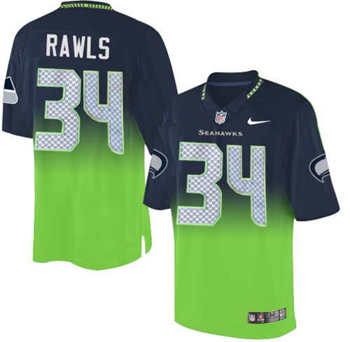  Seahawks 34 Thomas Rawls Steel Blue Green Men Stitched NFL Elite Fadeaway Fashion Jersey