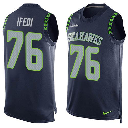  Seahawks 76 Germain Ifedi Steel Blue Team Color Men Stitched NFL Limited Tank Top Jersey