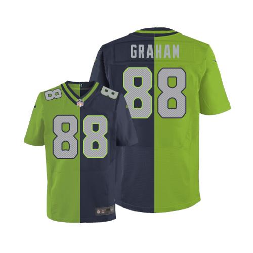  Seahawks 88 Jimmy Graham Steel Blue Green Men Stitched NFL Elite Split Jersey