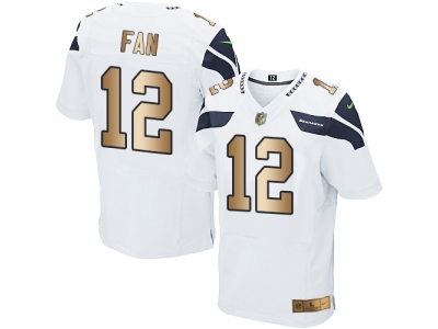 Seattle Seahawks 12 Fan White Men Stitched NFL Elite Gold Jersey