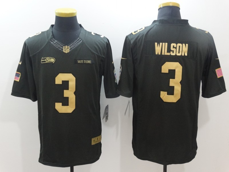 Seattle Seahawks 3 Russell Wilson Limited Black Gold Salute to Service NFL Jersey