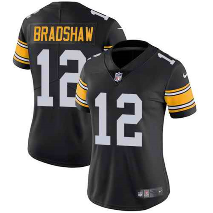  Steelers 12 Terry Bradshaw Black Alternate Women Vapor Untouchable Limited Jersey