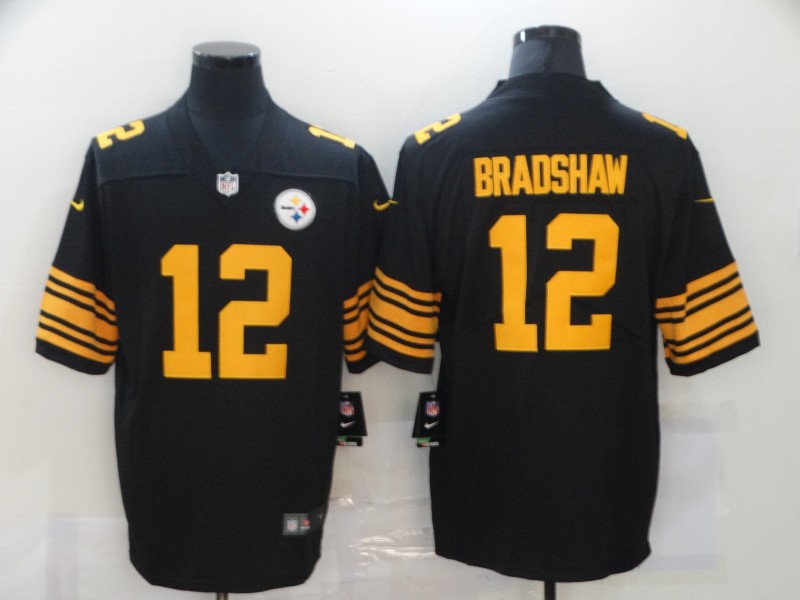  Steelers 12 Terry Bradshaw Black Color Rush Limited Jersey