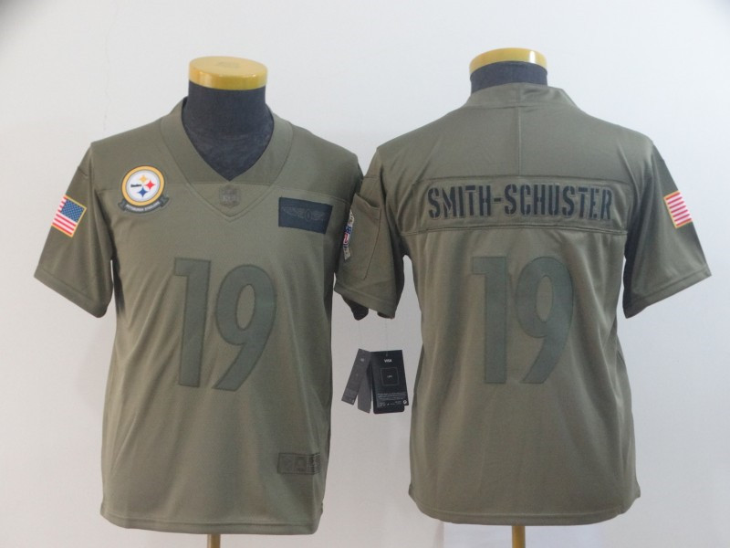 Nike Steelers 19 JuJu Smith Schuster 2019 Olive Youth Salute To Service Limited Jersey